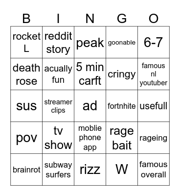 yt shorts Bingo Card
