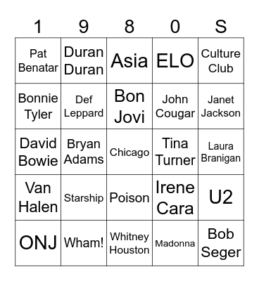 80s on 8 Bingo Card
