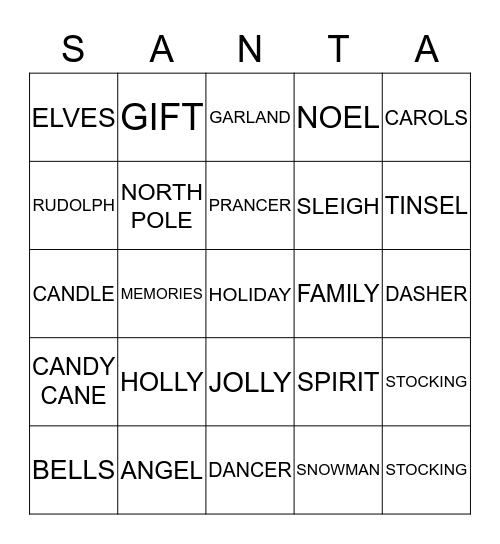 Rehab/TCC Christmas Bingo Card