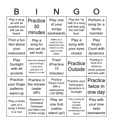 Fall Break Practice Bingo - 5th period Bingo Card