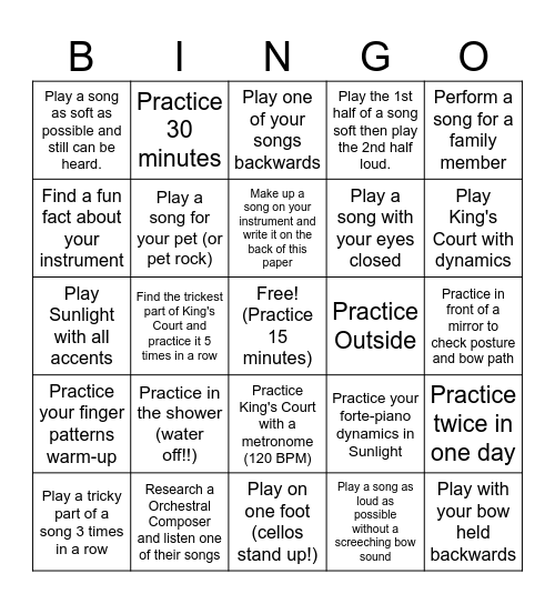 Fall Break Practice Bingo - 5th period Bingo Card