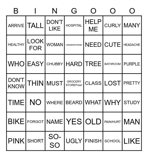 ASL 2 BINGO Card