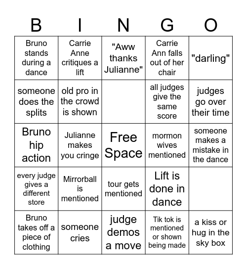 DWTS 2025 Bingo Card