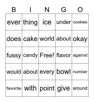2nd Grade Bingo Card