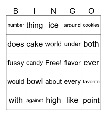 2nd Grade Bingo Card