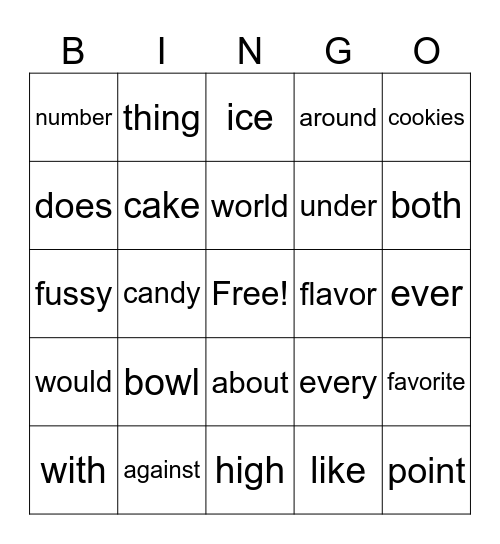 2nd Grade Bingo Card