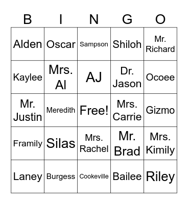 Framily Bingo Card