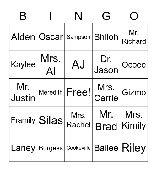 Framily Bingo Card