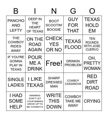 ALL THINGS TEXAS Bingo Card