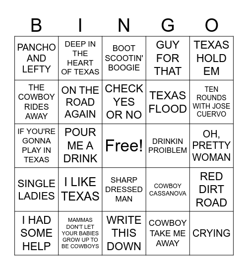 ALL THINGS TEXAS Bingo Card
