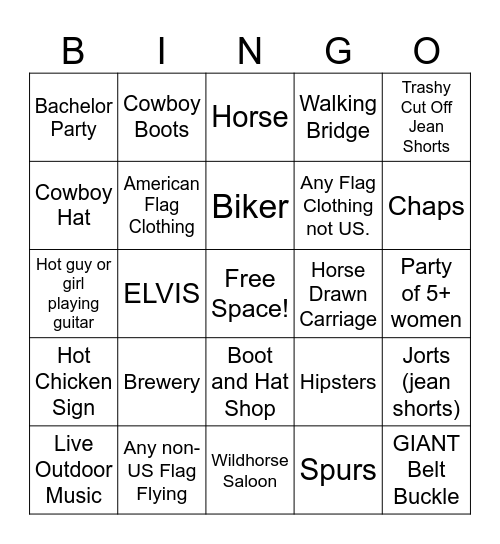 Nashville Bingo Card