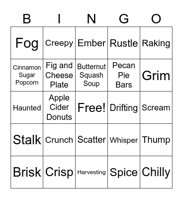 Snacks and Fall Bingo Card