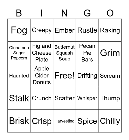 Snacks and Fall Bingo Card