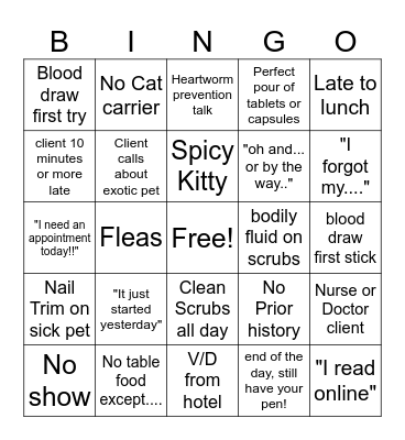 Veterinary Bingo Card