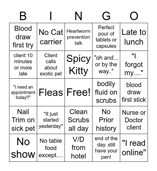 Veterinary Bingo Card