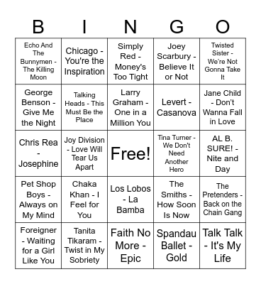 80's Bingo at Brother's Bingo Card