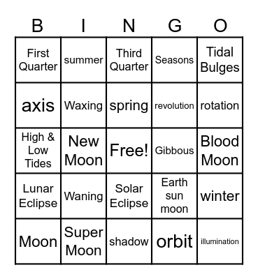 Moon Phases Bingo Card