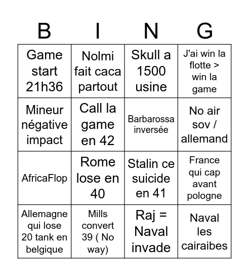 Bing HOI4 Bingo Card
