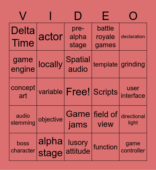 Video Game- Week 7 Bingo Card