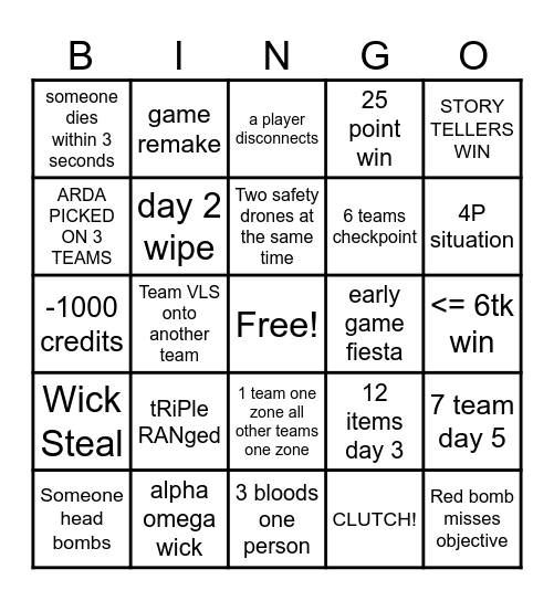 ERCC FINALS FALL 2025 Bingo Card