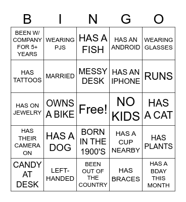 Concierge Bingo Card