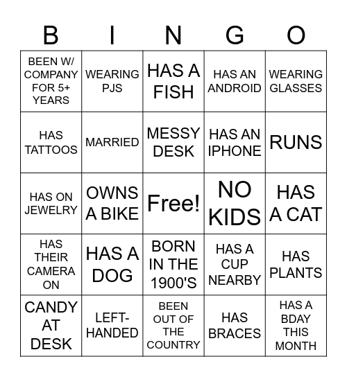 Concierge Bingo Card