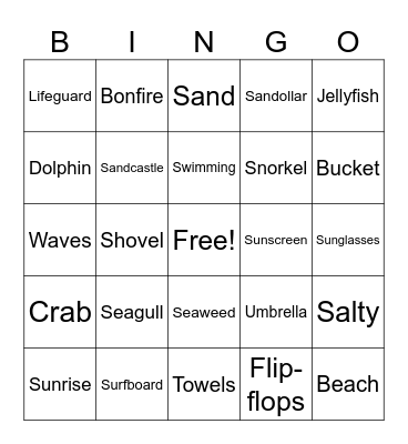 Beach Bingo Card