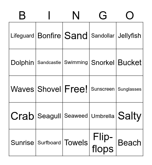 Beach Bingo Card