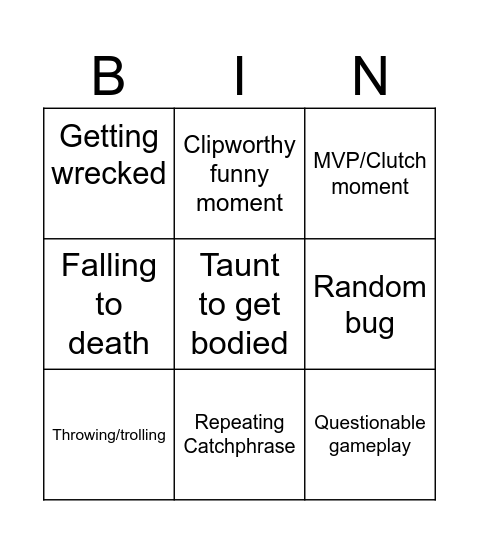 Untitled Bingo Card