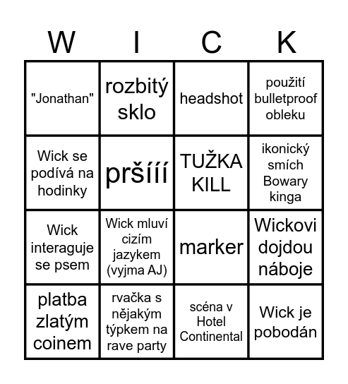 DŽON WICKŮ BINGO Card