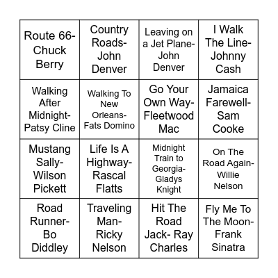 Traveling Music Bingo Card