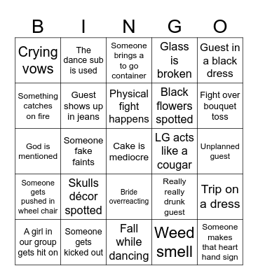 Wedding Drama Bingo Card
