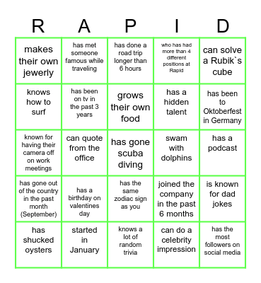 Get to know your Team! Bingo Card