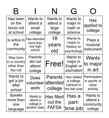 College Bingo Card