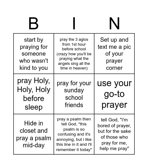 Prayer Challenge Bingo Card