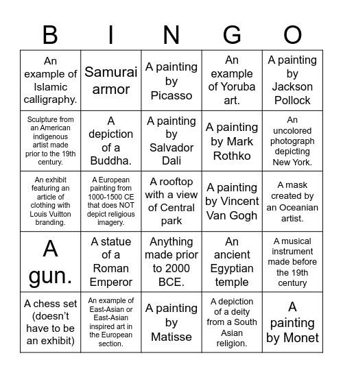 NIC at the MET Bingo Card