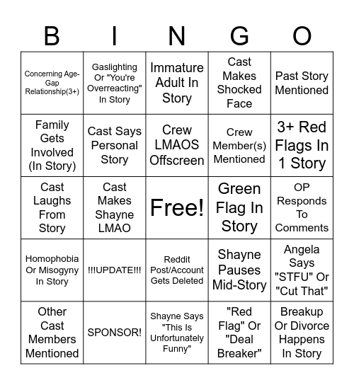 SRRS Bingo Card