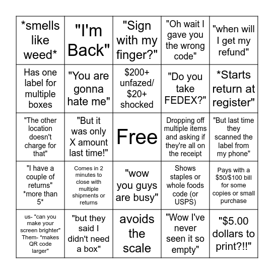 The Ups Store Bingo Card