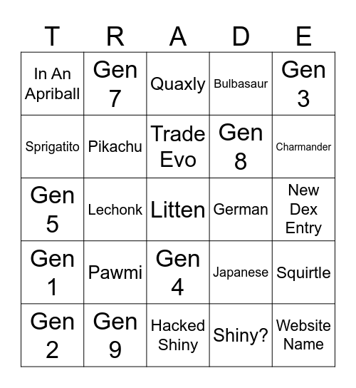 SURPRISE Bingo Card