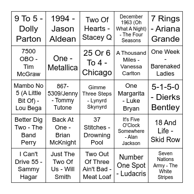 Numbers Bingo Card