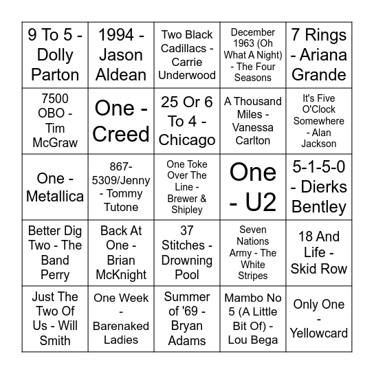Numbers Bingo Card