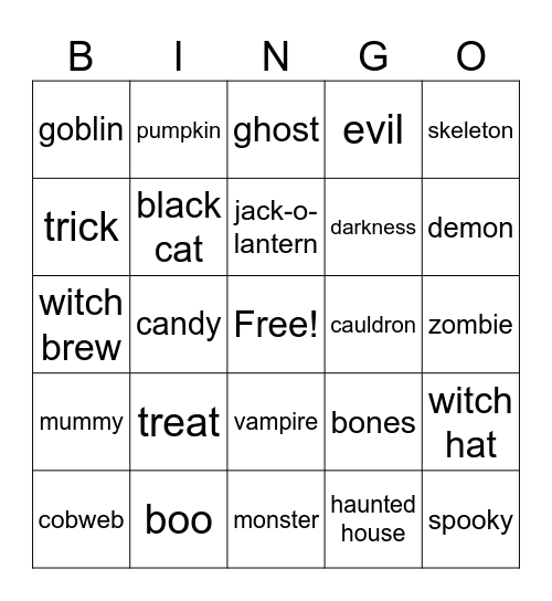 Halloween Bingo Card