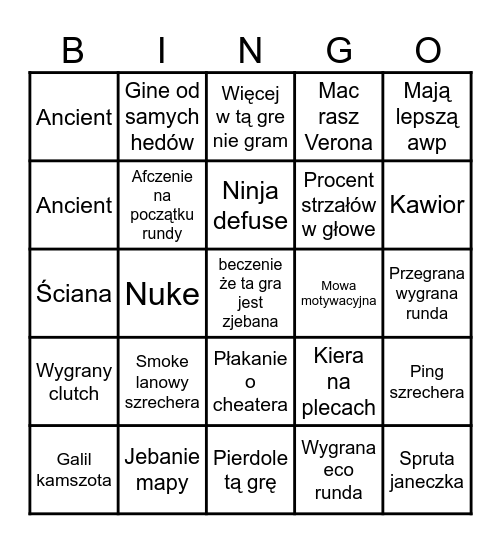 Bingo csowe v2 Bingo Card