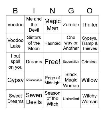 Witchy Season Songs Bingo Card