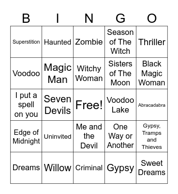 Witch Season Songs Bingo Card