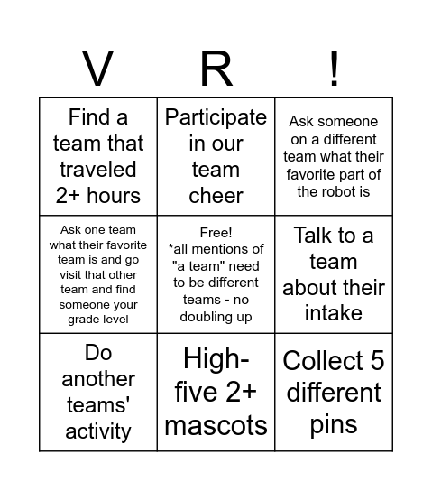 Rookie Bordie Engagement Bingo Card