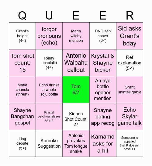 Come Out ? Bingo Card