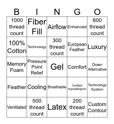 Bedding Bingo Card