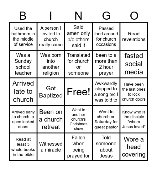 Christian Bingo Card