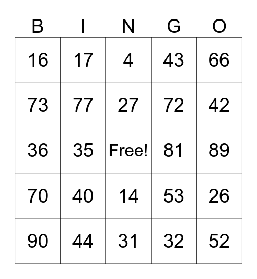 Block Party Bingo Card